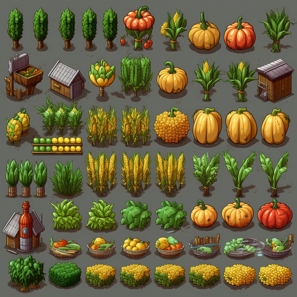 Various crops on farm game sprite sheet