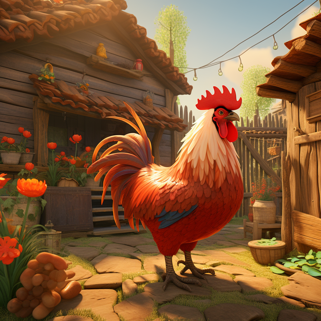 Stunning farmyard rooster in 3D