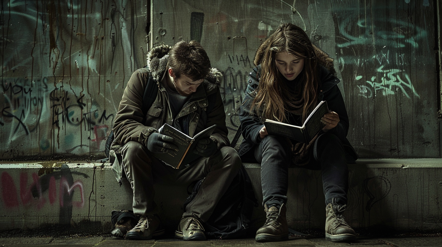 faroecouple-reading-books-graffiti