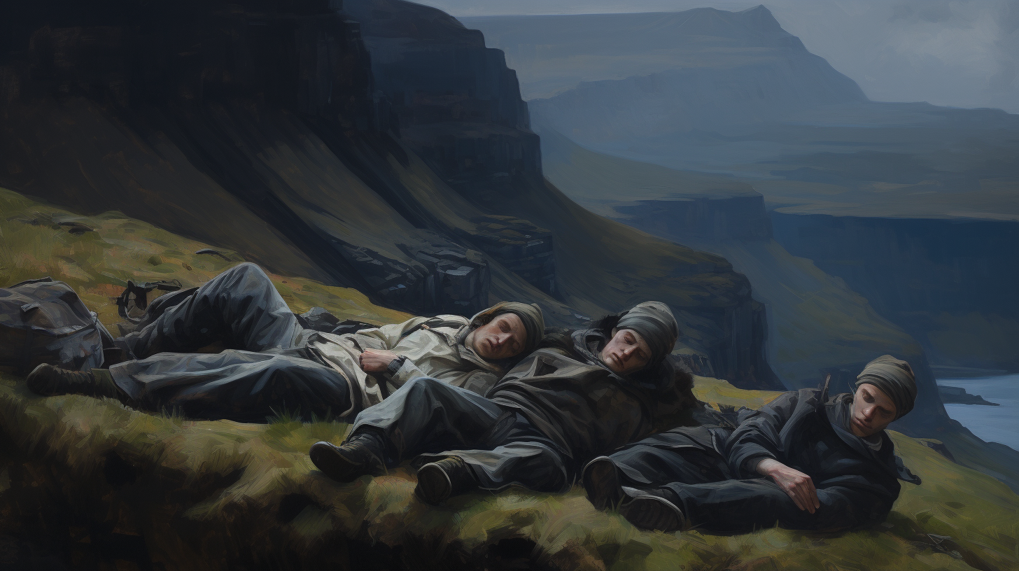 Sleeping People in Faroe Islands Landscape