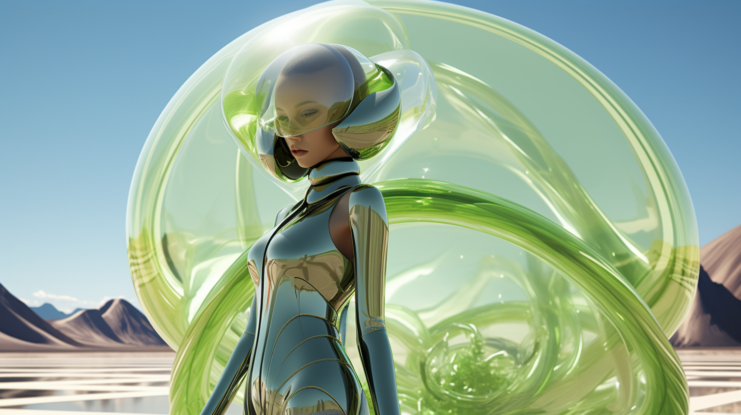 Stunning futuristic fashion avatar with Louis Vuitton sculptures