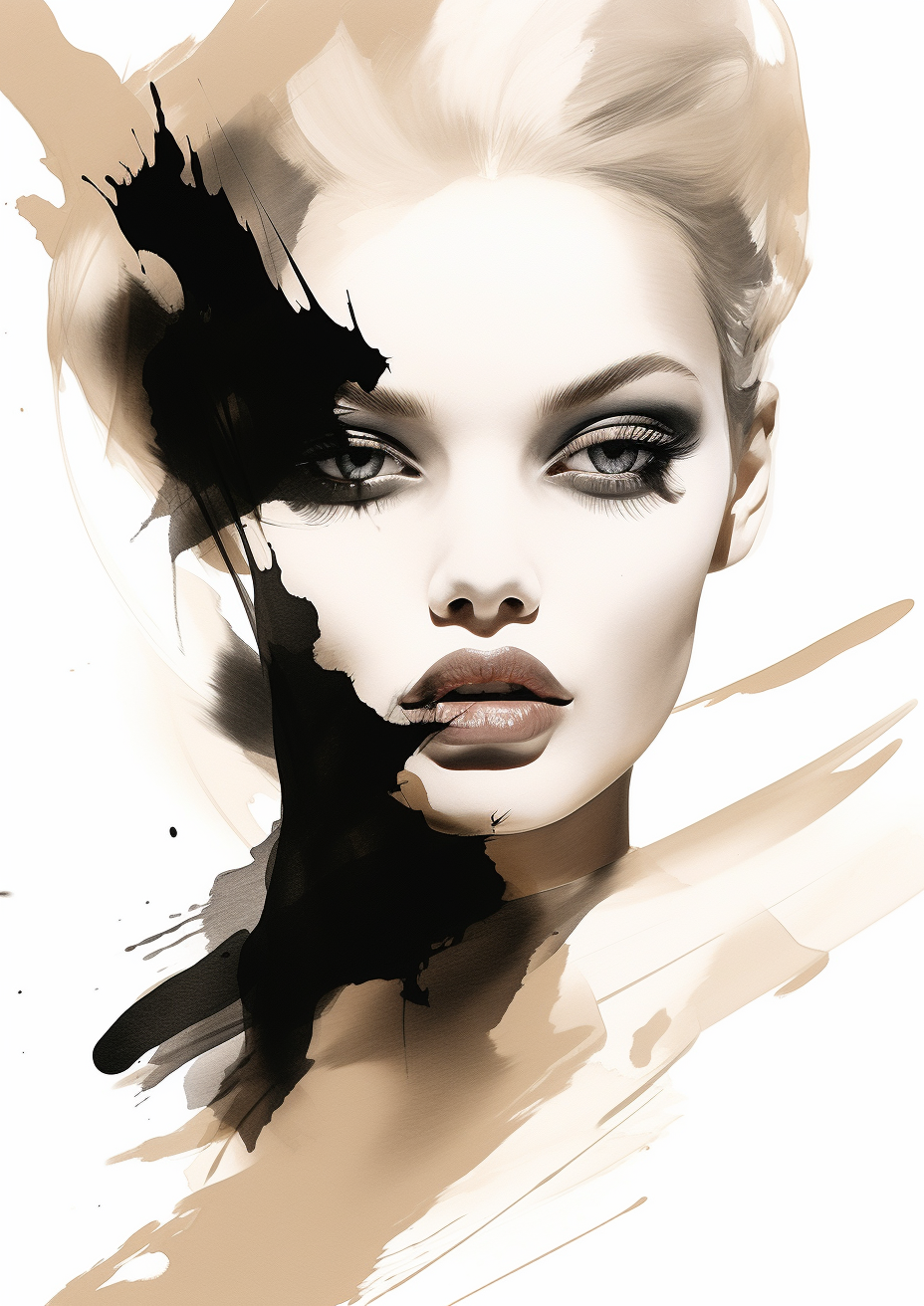 Fashion illustration with bold editorial makeup