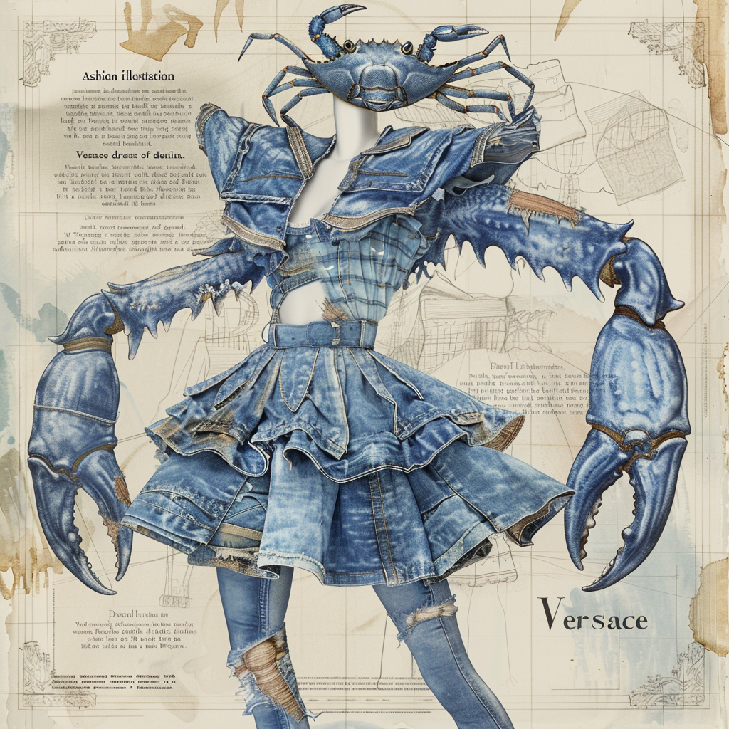 Fashion illustration woman with crab head dress