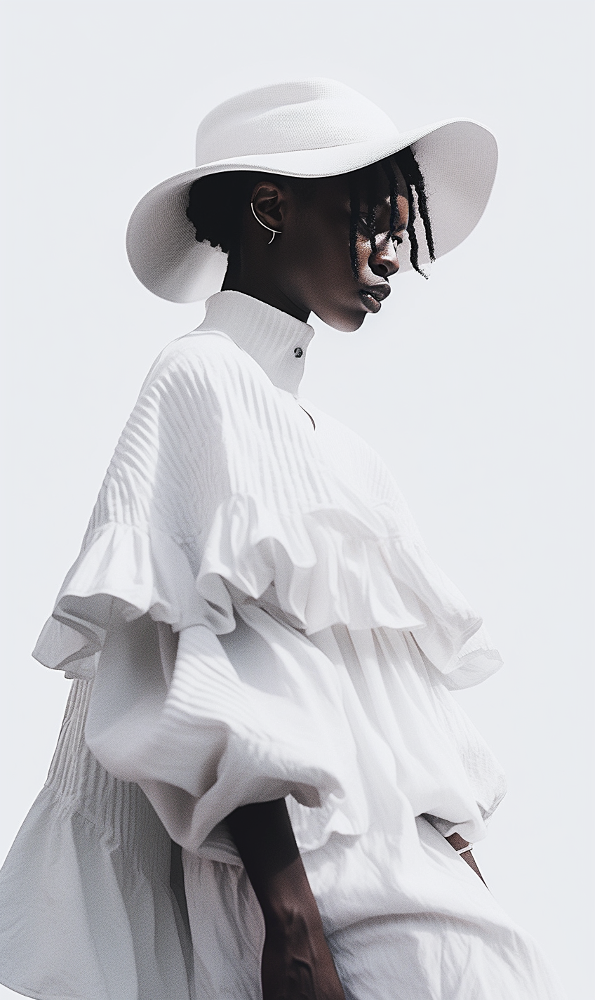 Model in Oversized Dress with Bucket Hat