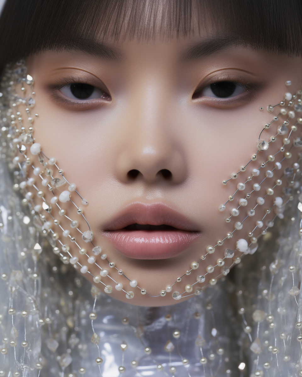 Close up fashion model with pale Asian features