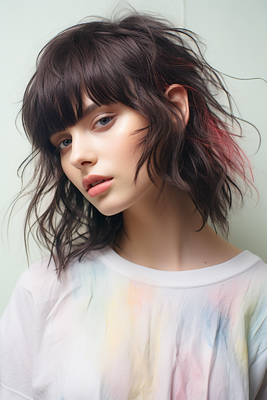 Beautiful brunette woman with powdered colors on face