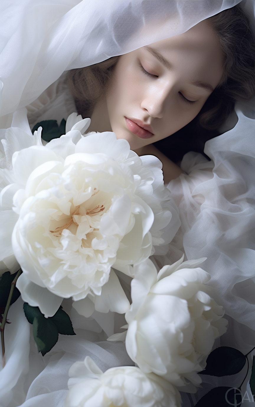 Fashion Portrait with Skin and Peonies Flowers