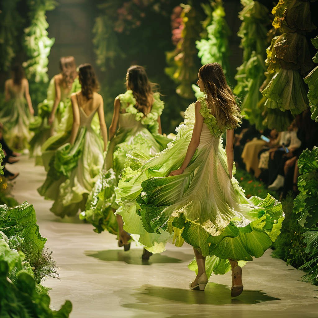 Lettuce leaf gown fashion model