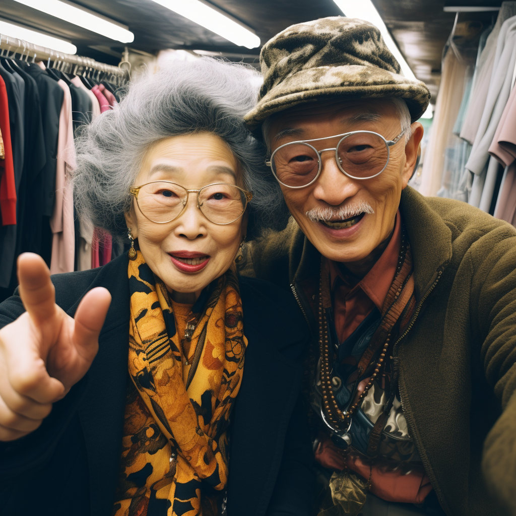 Trendy Chinese Grandparents Fashion Selfie