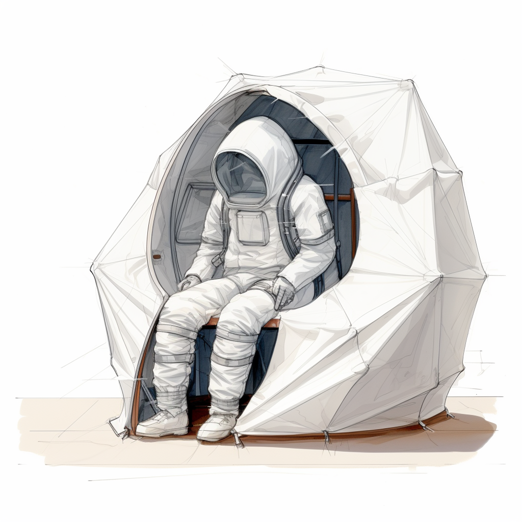 Stylish white space suit with foldable tent