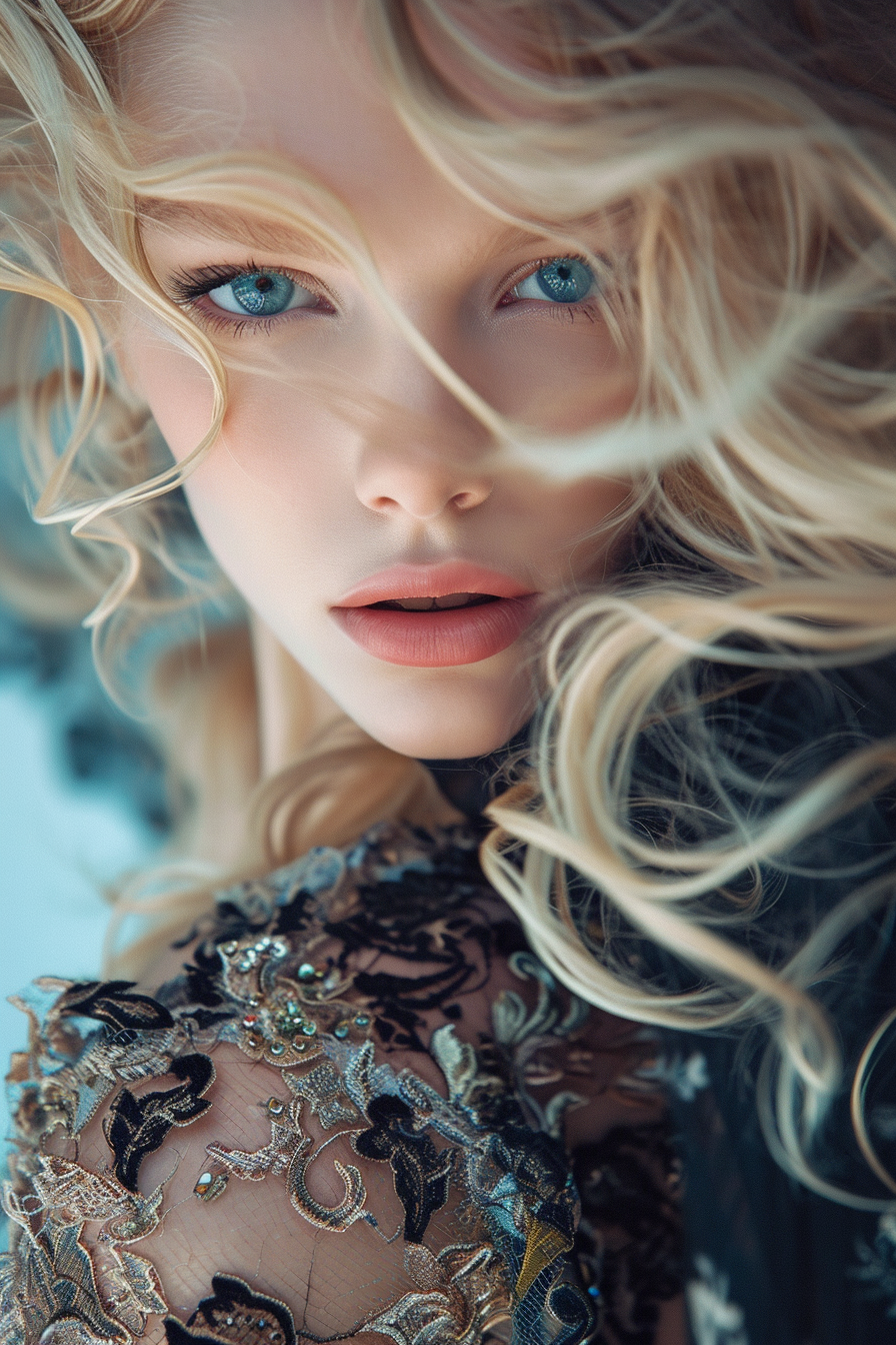 Fashion Design Dress Blonde Model Blue Eyes