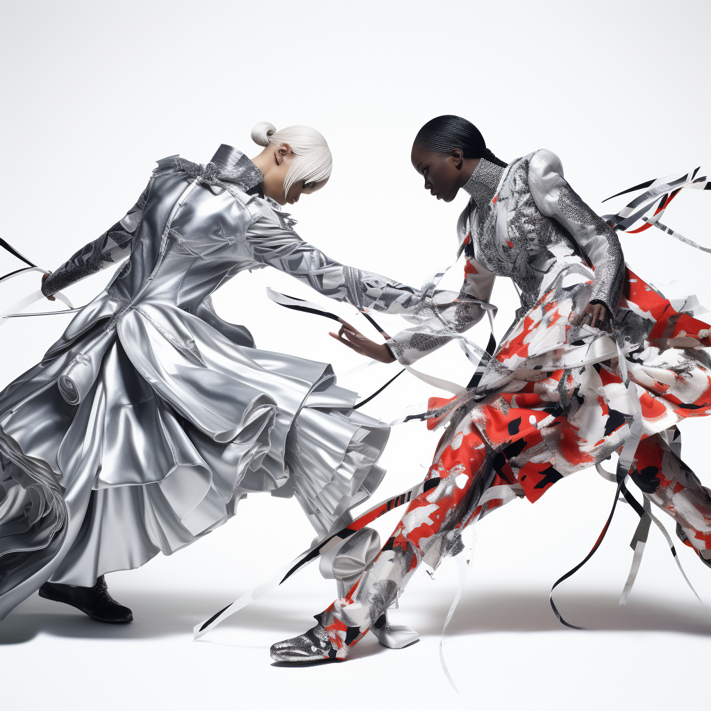 Fashion editorial with bending models and silver skin