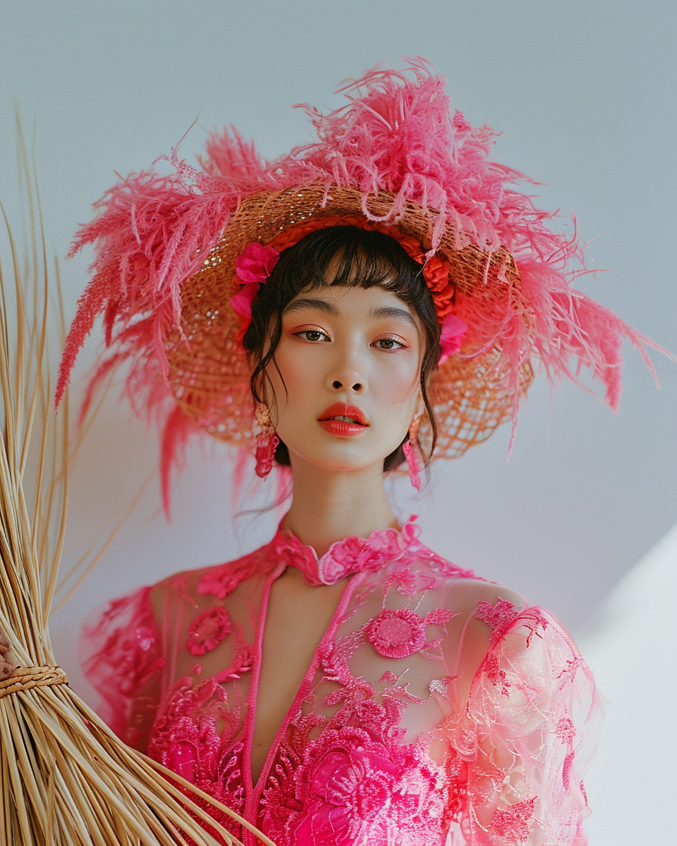 Asian beauty holding a bamboo basket