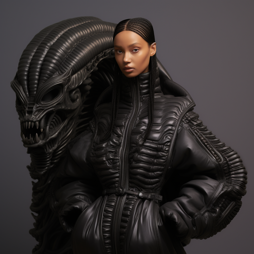 Fashion Model in Balenciaga Observing Xenomorph