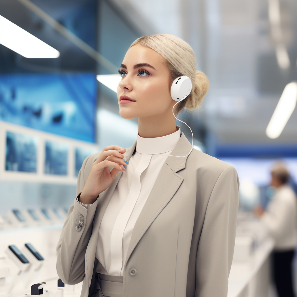 Fashion store assistant wearing Airpods