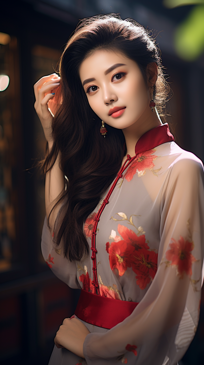 Asian girl with fashionable outfit and radiant smile