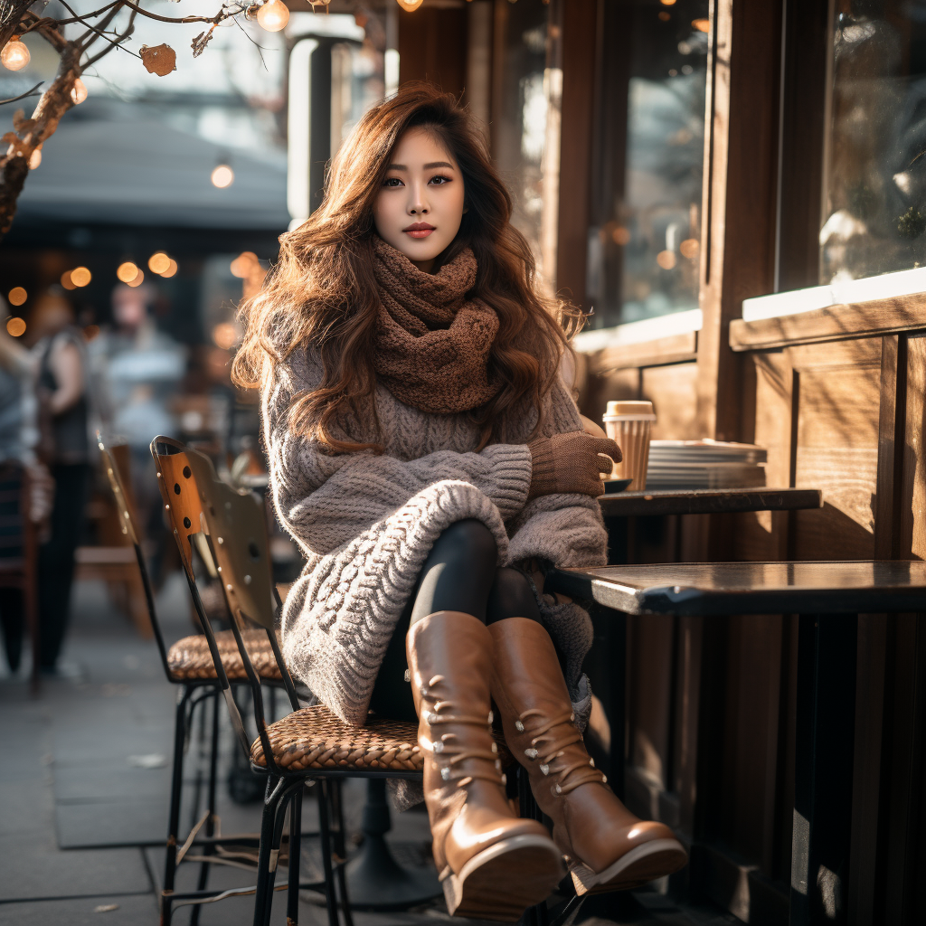 Beautiful Korean Woman in Winter Fashion