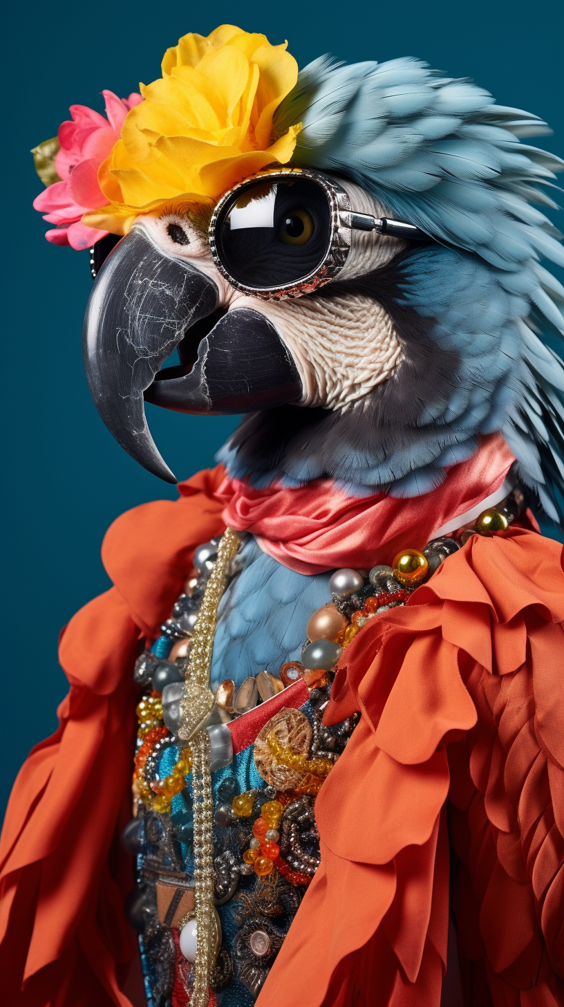 Fashionable parrot with statement accessory