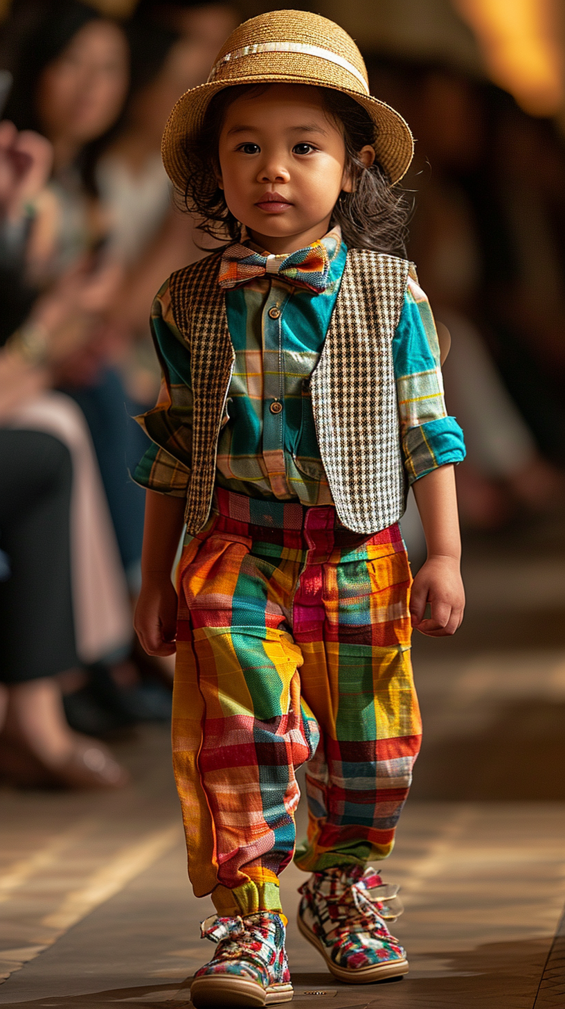 Fashionable toddler at a runway show