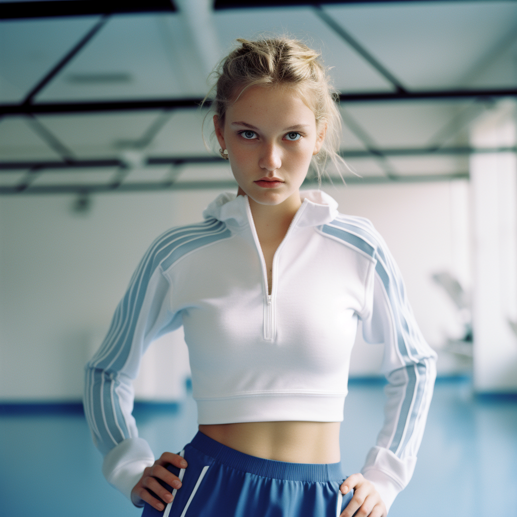 Fashionable woman in dance studio wearing activewear