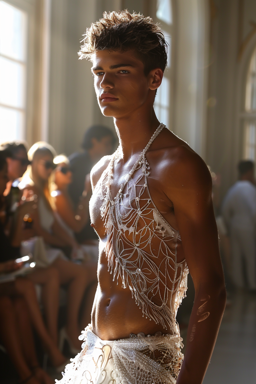 stylish young man on Paris catwalk