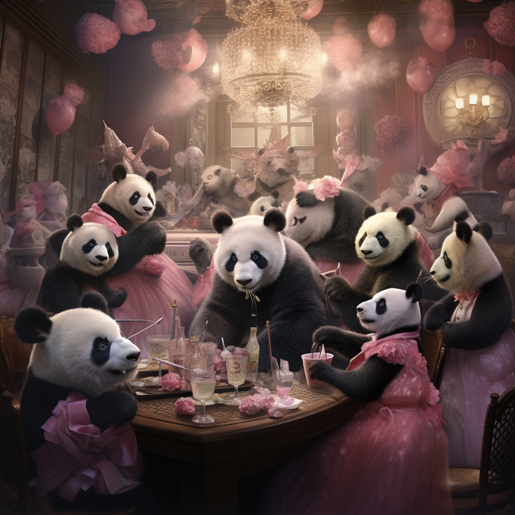 Fashionable pandas at a busy nightclub