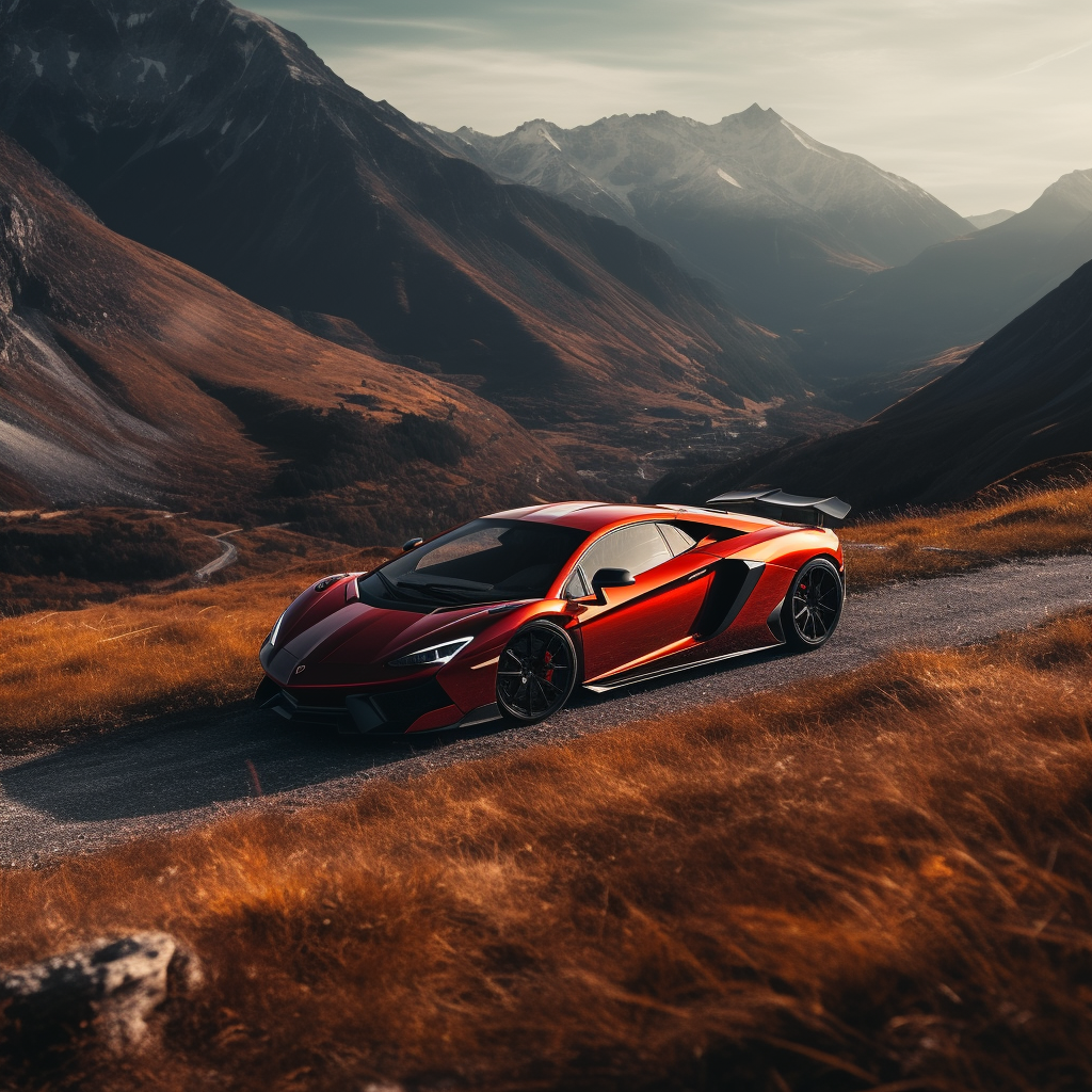 Fast car racing through stunning mountain scenery