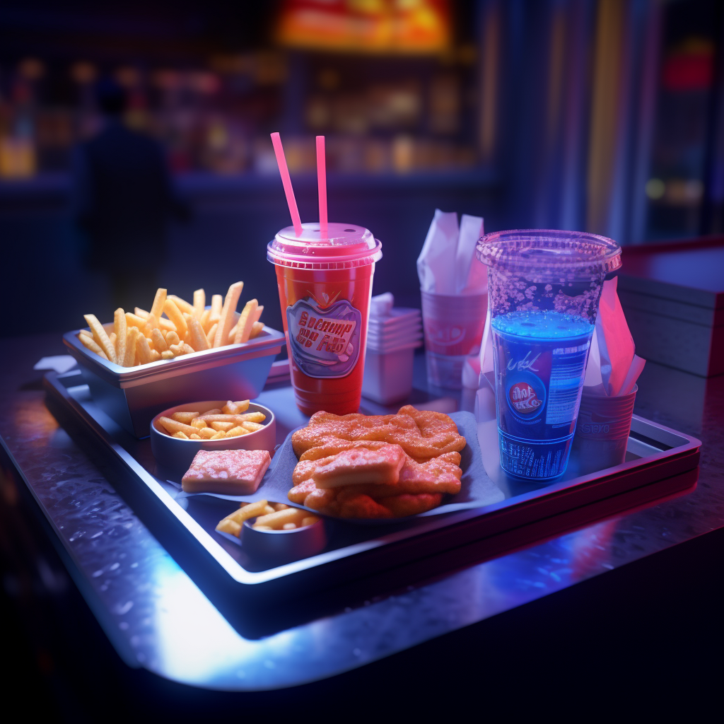 Tempting fast food tray with fries and drink