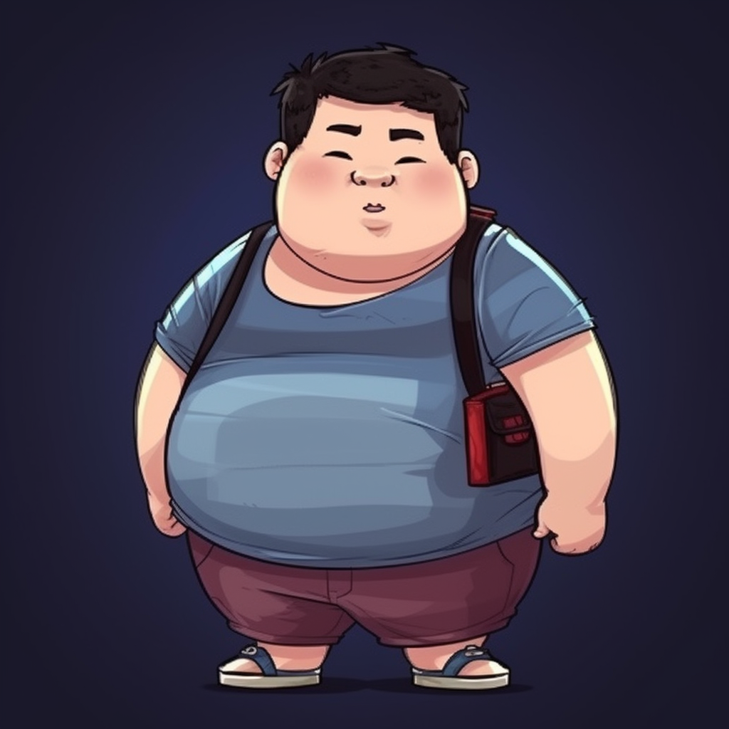 Cartoon of a Fat Chinese Boy