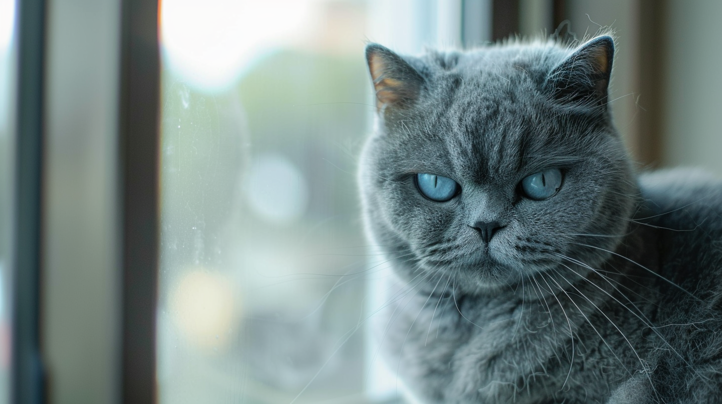 Angry fat cat by window