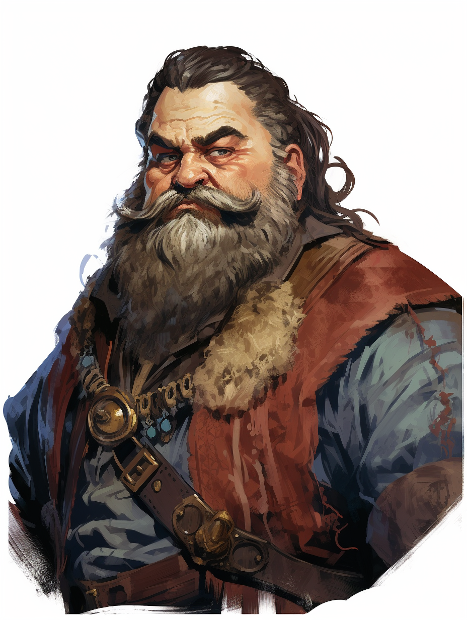 Portrait of a Fat Dwarf Merchant with Braided Beard