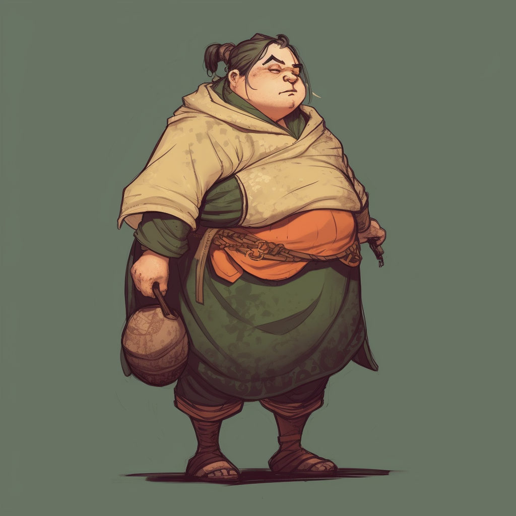 Sketch of a Fat Elf in Feminine Monk Clothes