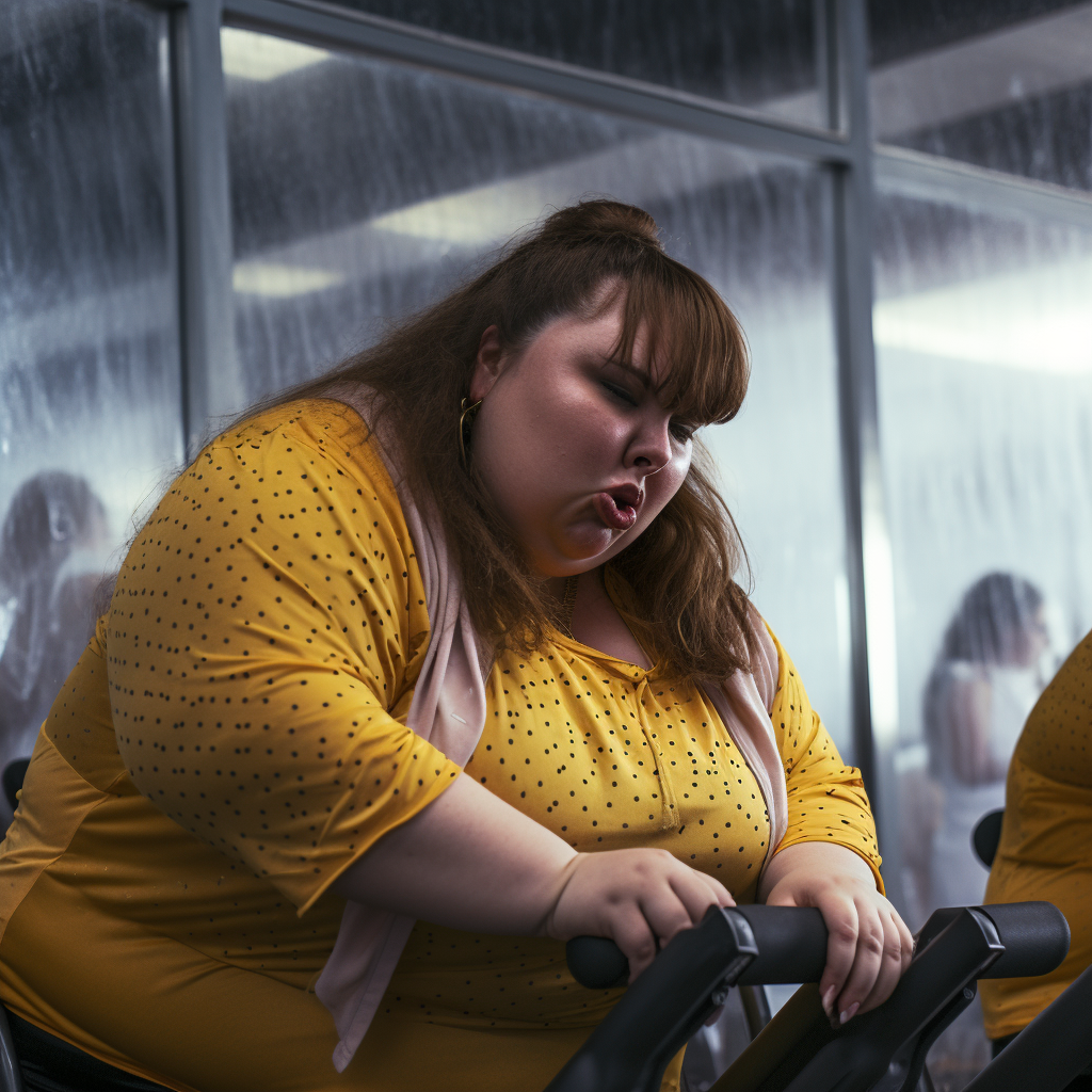 Realistic depiction of fat girls sweating and working out