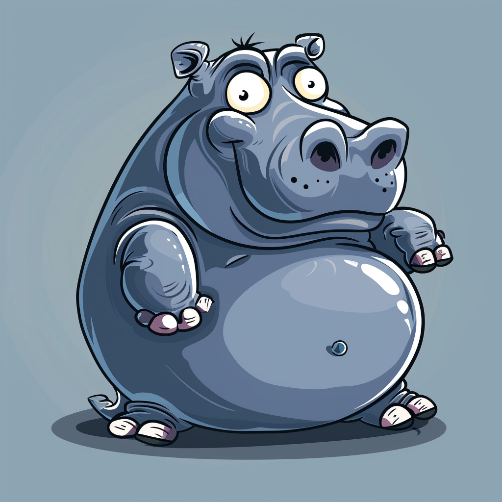 Funny cartoon hippo with big balls