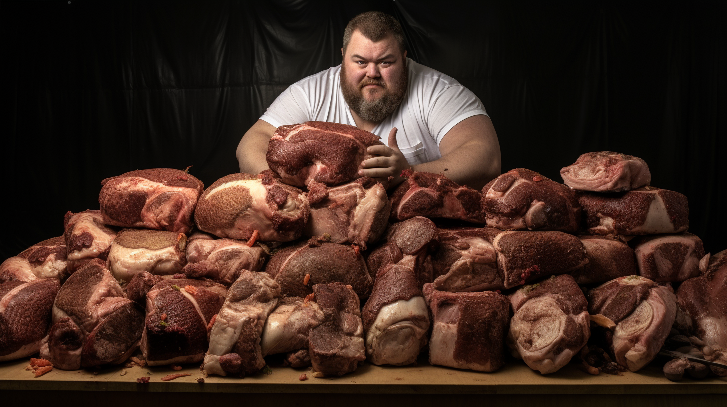 Man enjoying a steak feast