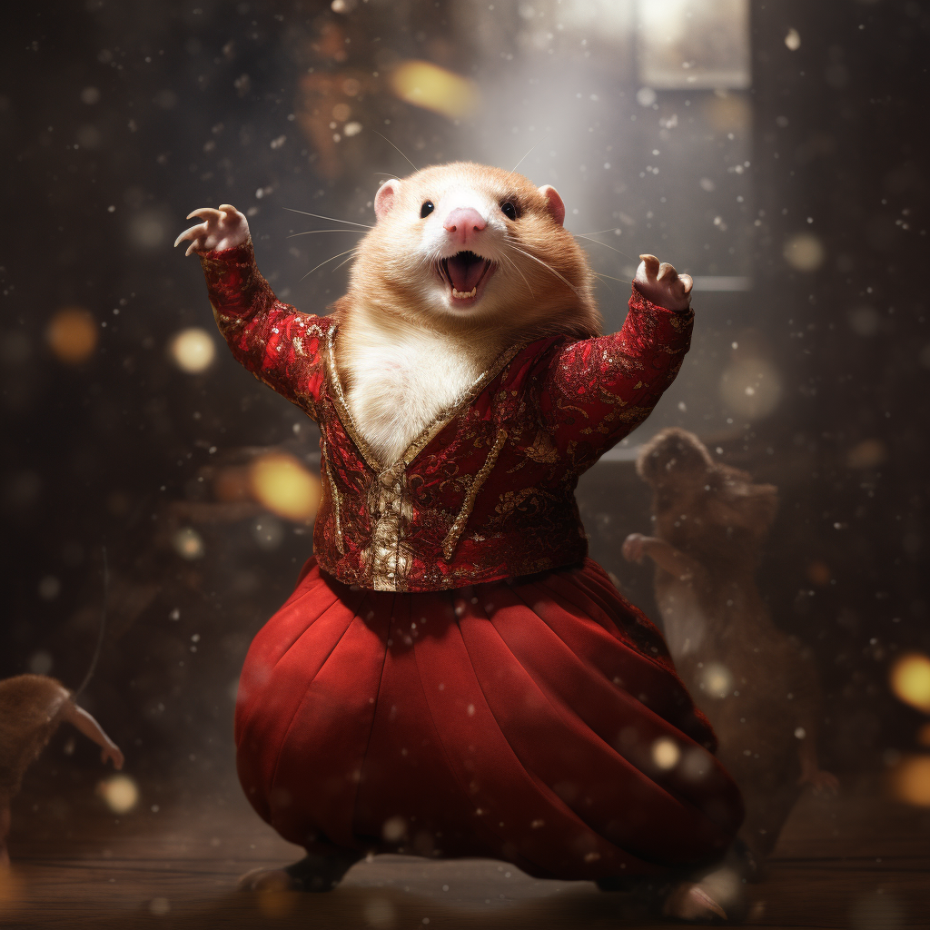 Cute fat red ferret dancing