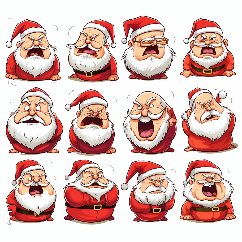 Cartoon Santa Claus with various fun expressions