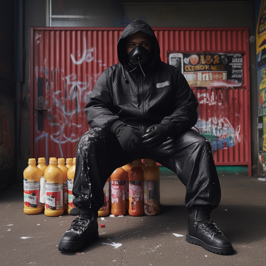 Image of a fat UK drill artist with graffiti spray can