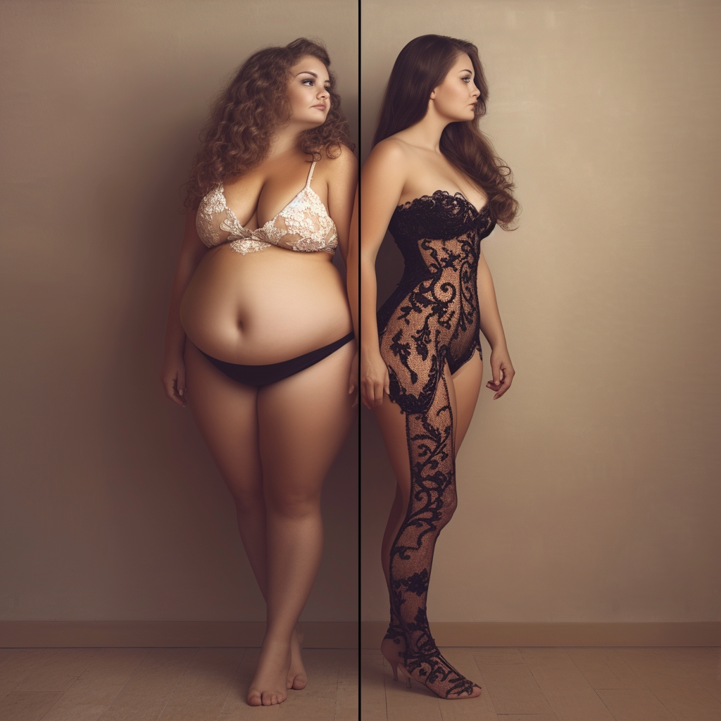 Fat woman and top model slim woman