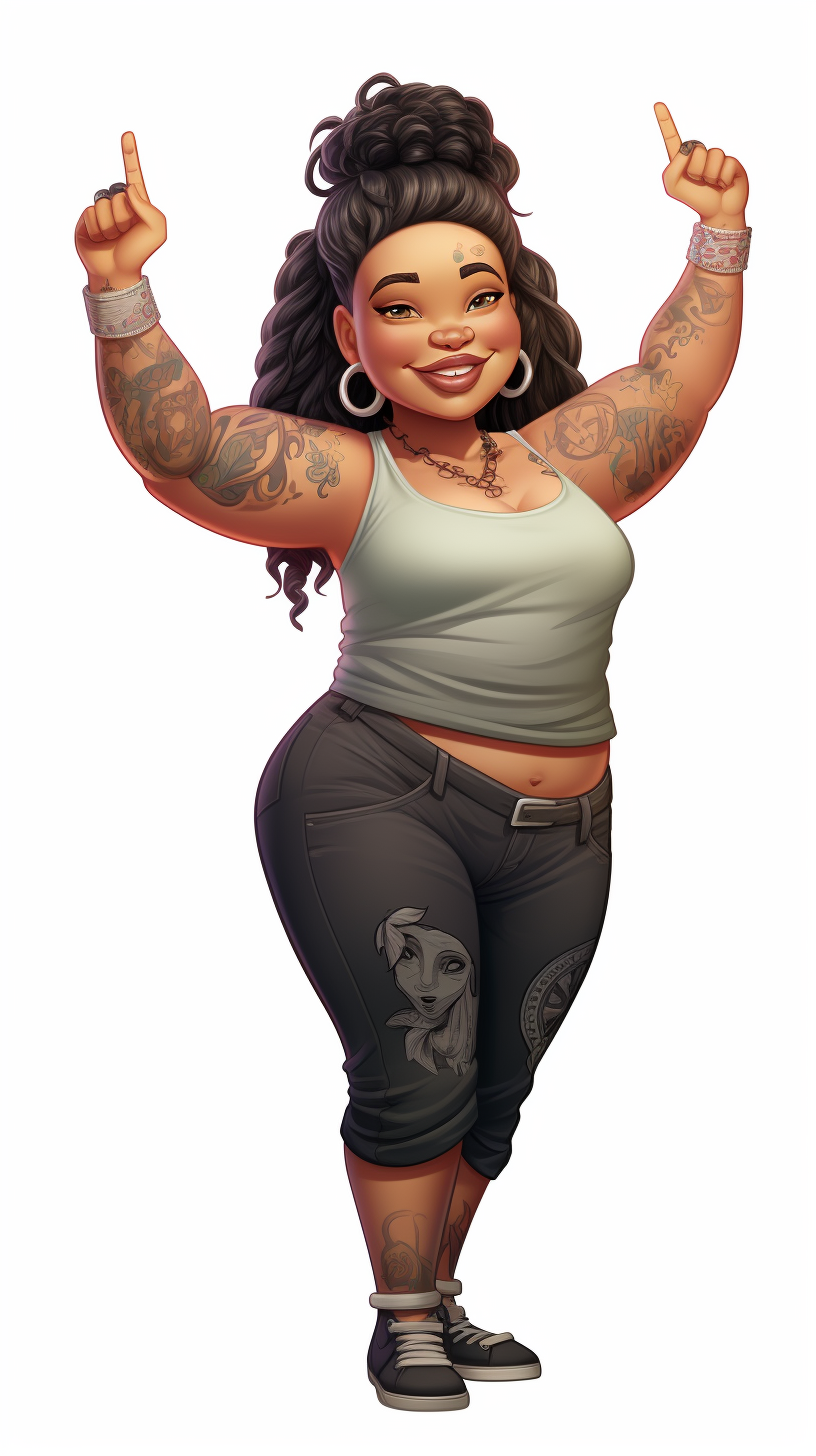 Cartoon character of a fat brown girl T-posing