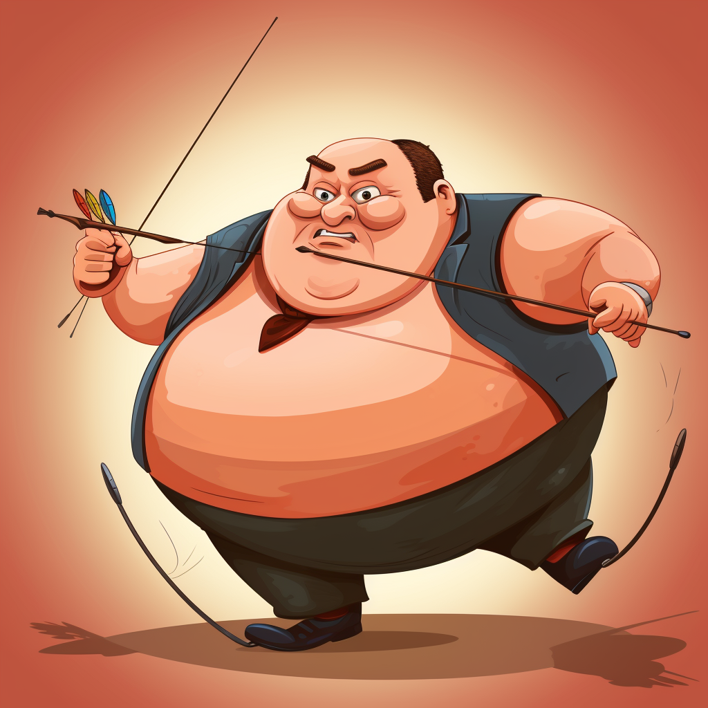 Cartoon sketch of fat man dodging arrow