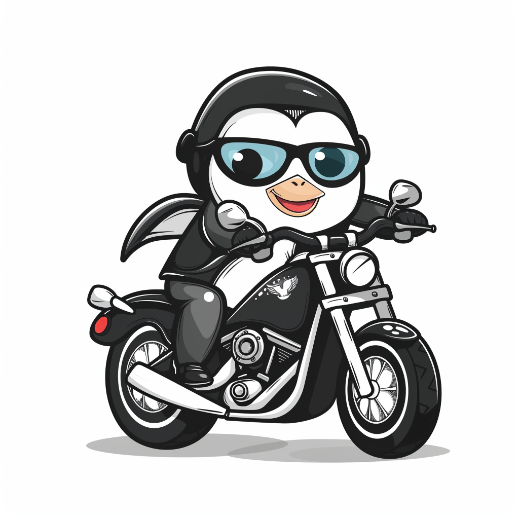 Penguin Motorcycle Rider Cartoon