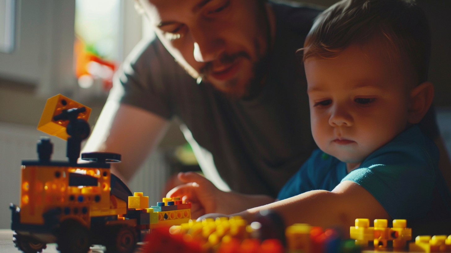 Father Child LEGO Blocks Play