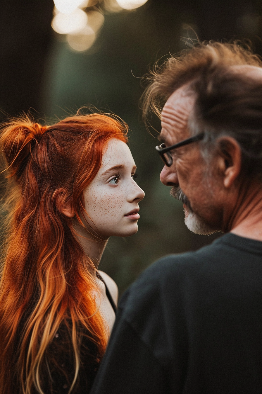 Father and Daughter Looking Confused, Red Hair