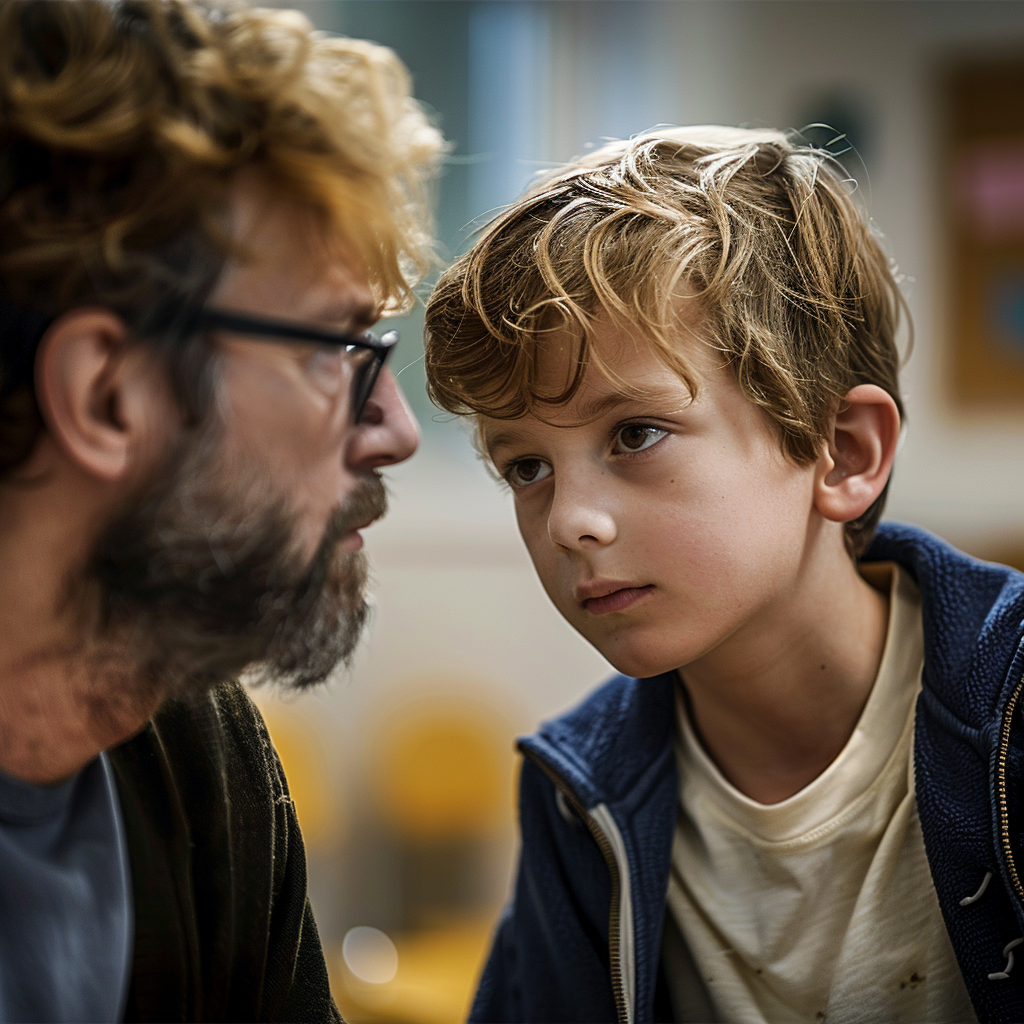 Father discussing bully case with teacher