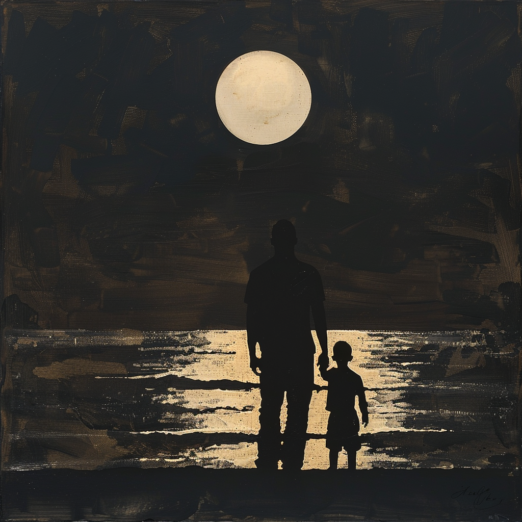 Father and Son Silhouettes by Sea