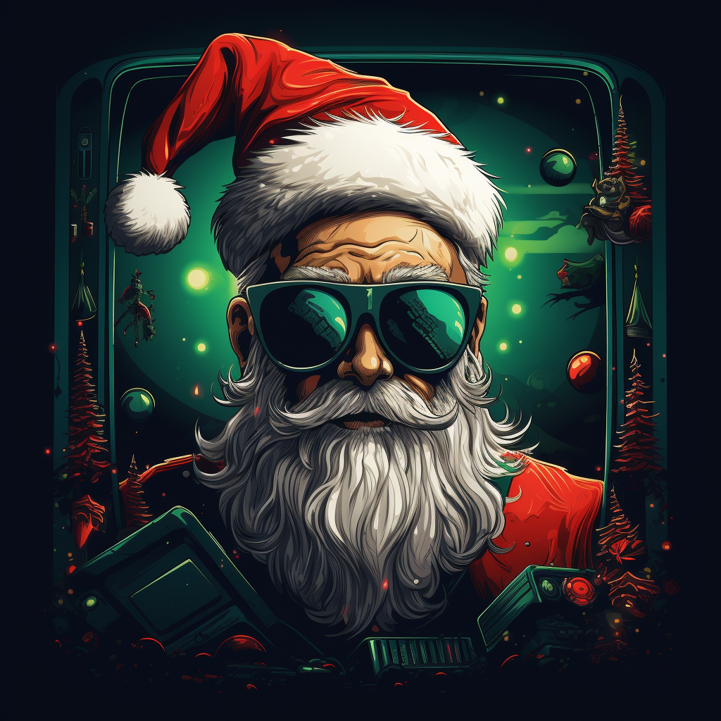 Father Christmas with sunglasses and TV