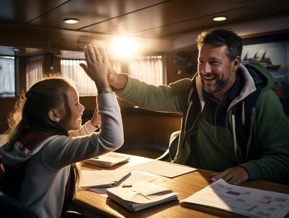 Father and Daughter Celebrate Homework Success