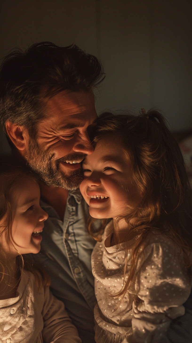 Father smiling at two daughters on IMAX Laser