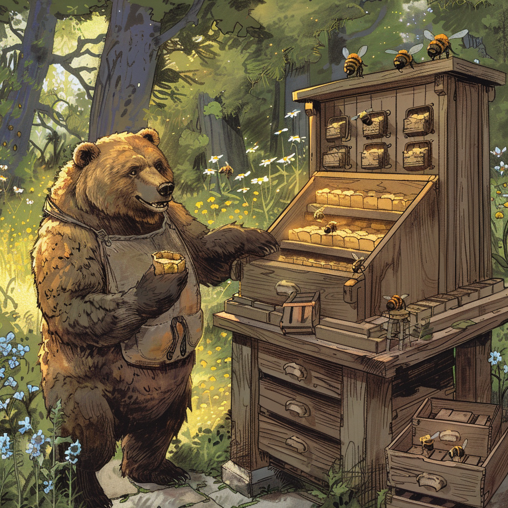 happy grizzly bear beekeeper